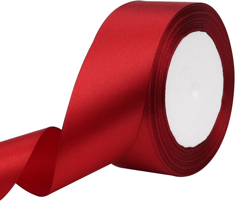 Riunbb Deep red Solid Satin Ribbon 1-1/2 Inch 25 Yards Solid Polyester Fabric Ribbon for Gift Wrapping Wedding Christmas Baby Shower Birthday Party Decoration Handmade Immortal Flower Craft - Image 1